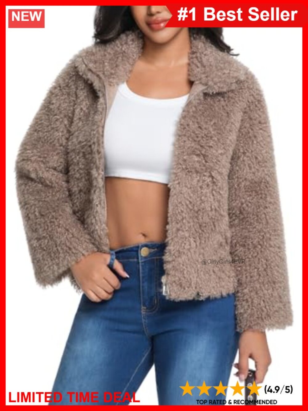Faux Fur Cropped Jacket Long Sleeve Open Front Shaggy Warm Winter Coat